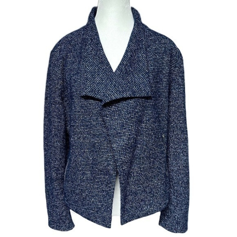 Calvin Klein Blue White Waffle Tweed Moto Style Open Jacket Zipper Details L